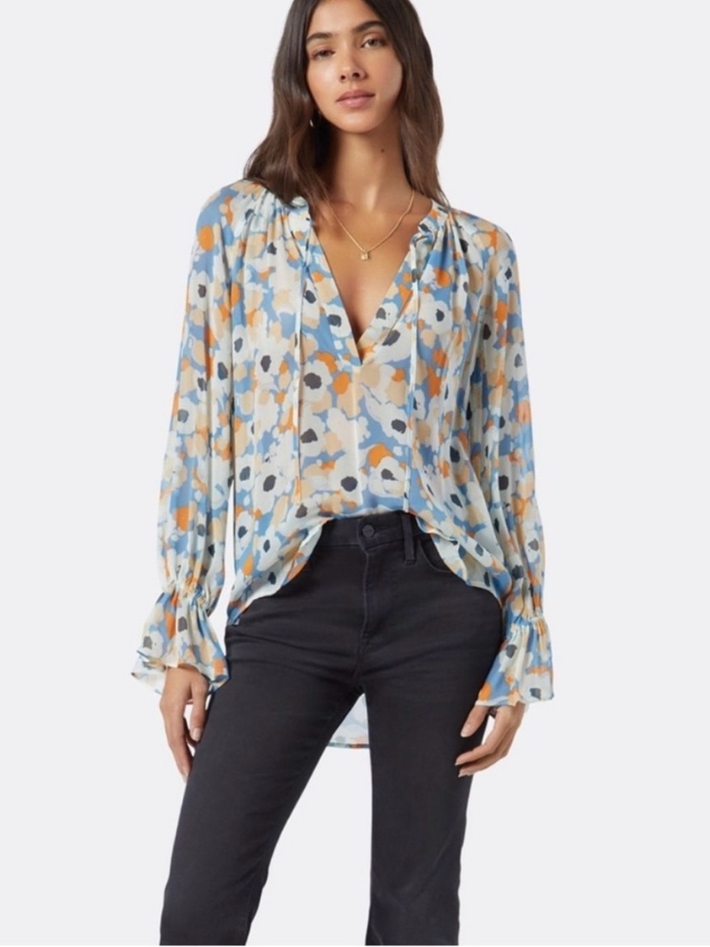 Joie floral fields bohemian peasant v-neck long sleeve top blouse size small